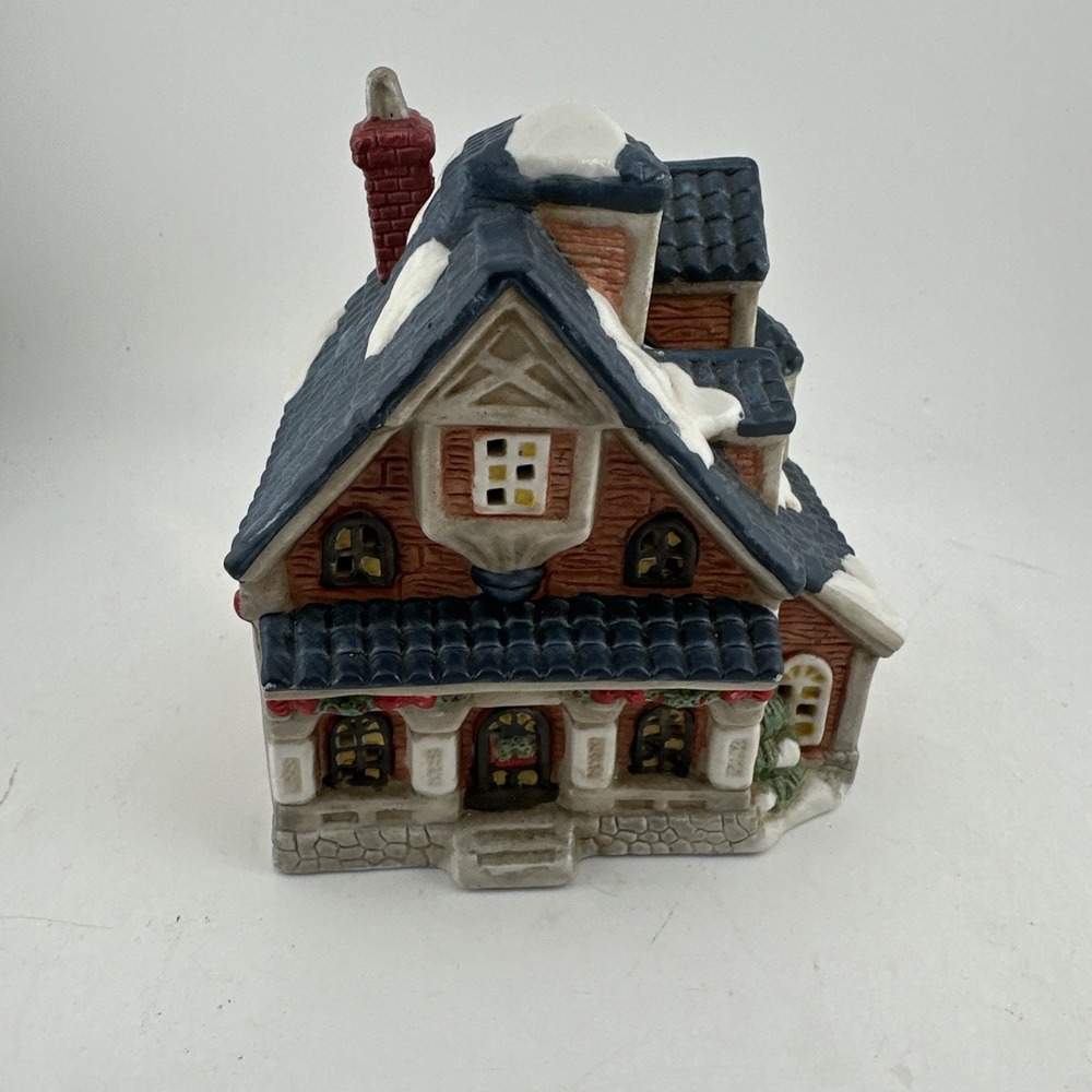 Vintage Village Porcelain Christmas Two Story House Decor 4"